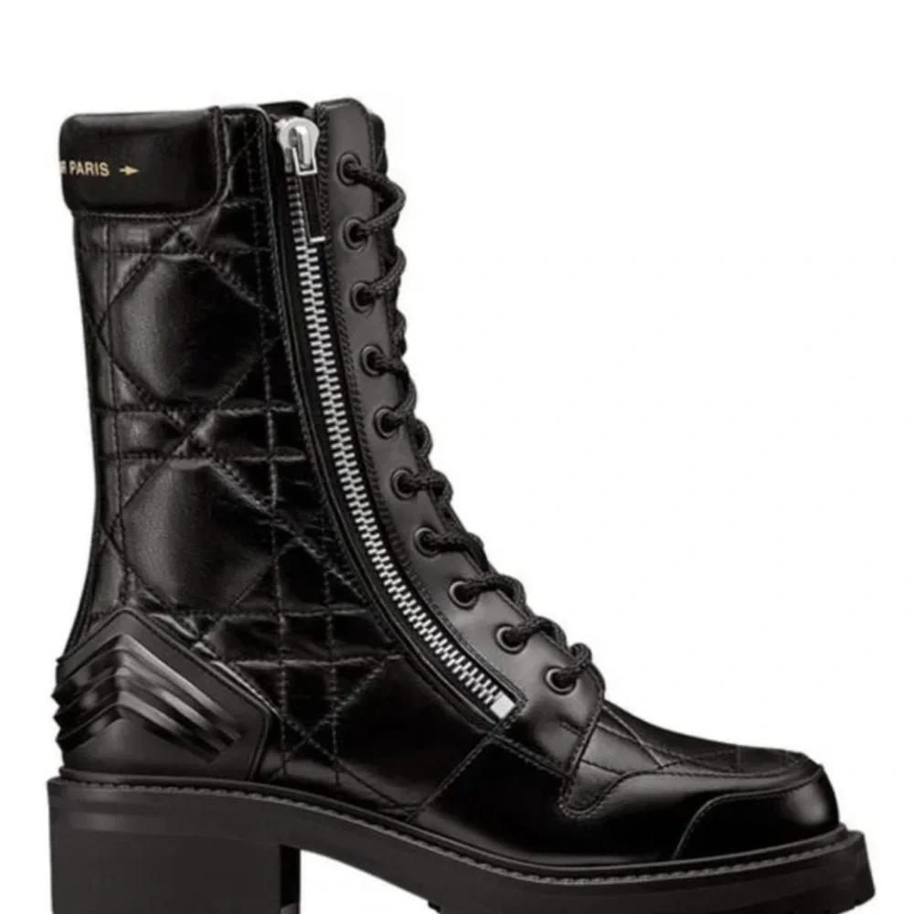 Dior Black Quilted Combat Boots - Picture 2 of 6